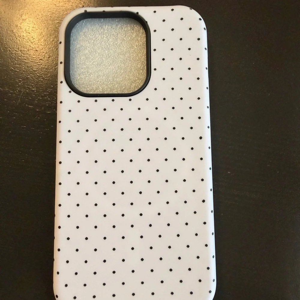 iPhone 16 pro Polka Dot White Phone Case with Black Accents - Protective Cover